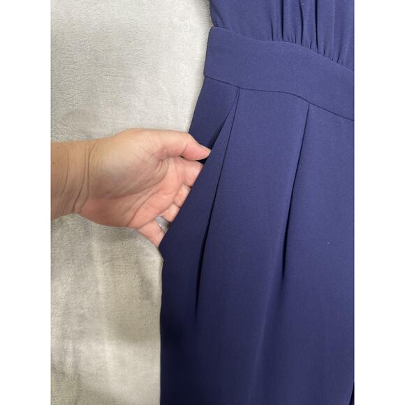 Diane von Furstenberg Jumpsuit Womens 2 Navy Sandra Tie Belt Wide Leg Pockets - Picture 5 of 15